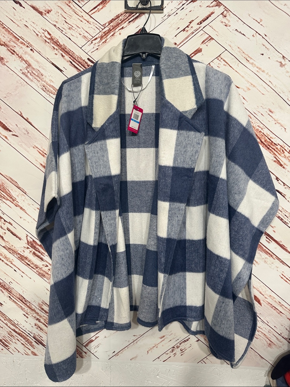NWT Vince Camuto Navy and White Check Plaid Wrap